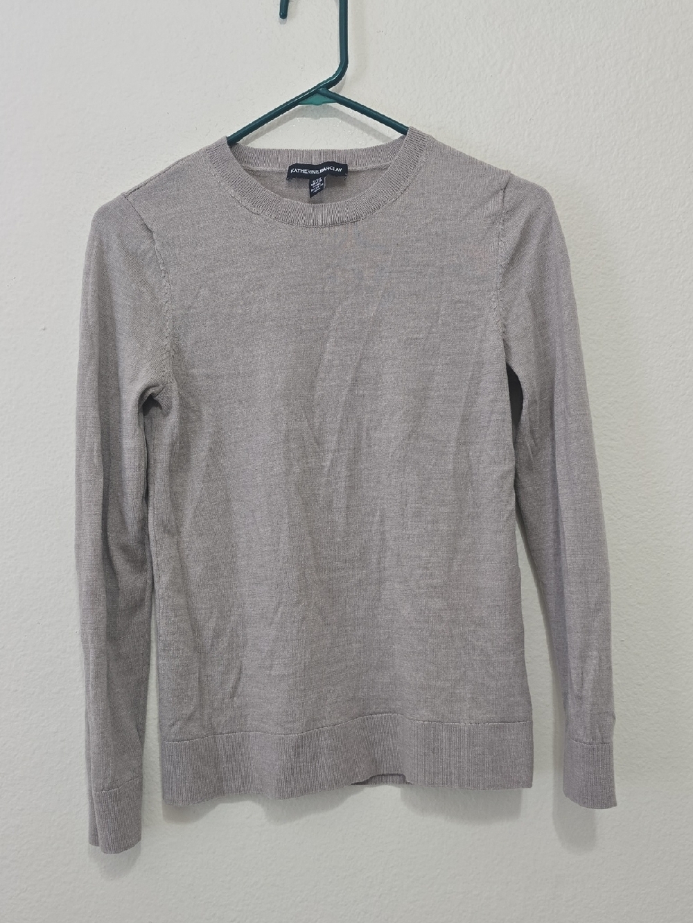 Katherine Barclay Crewneck Merino Wool  Sweater - Light Taupe S